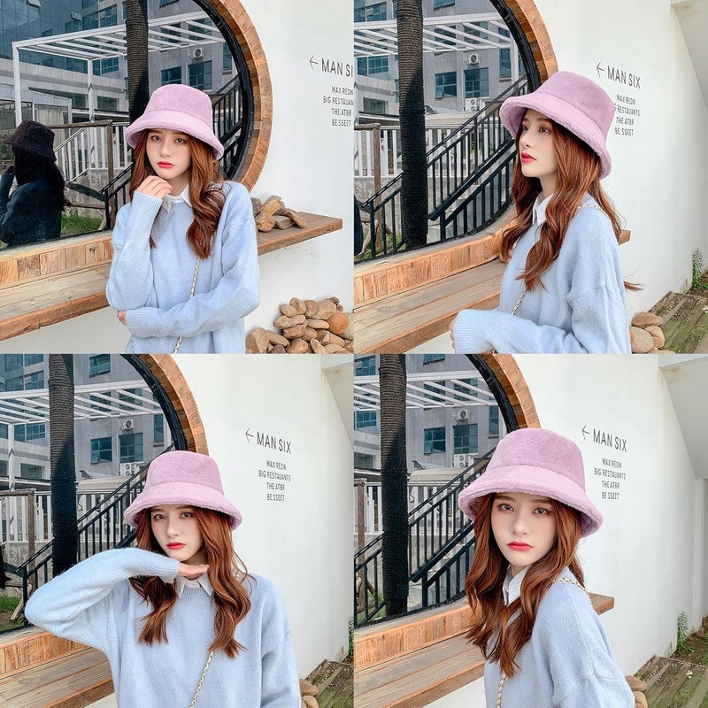 BEARUN Winter Faux Fur Furry Bucket Hat Fluffy Fuzzy Warm Hat Plush Fisherman Hat for Women Men Teens Girls - Image 3